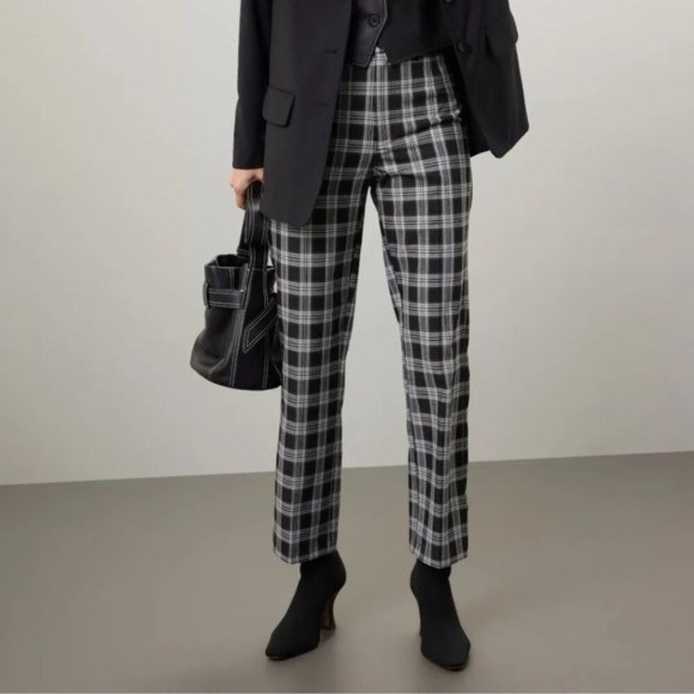 Reformation Pants Franklin Checkered Checked Career Trousers Sz 2